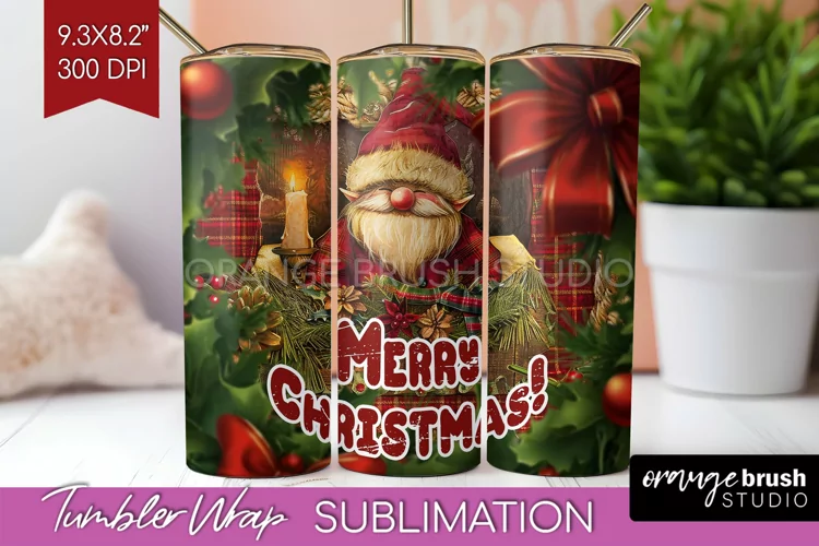 Vintage Christmas Tumbler Wrap - Xmas Tumbler Sublimation