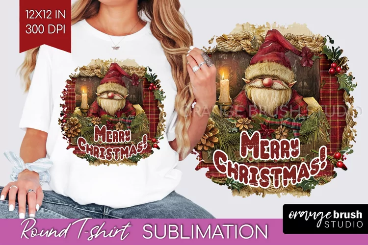 Vintage Christmas Sublimation, Xmas Round Tshirt Background