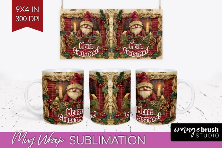 Vintage Christmas Mug Wrap - Retro Xmas 15Oz Mug Sublimation example image 1