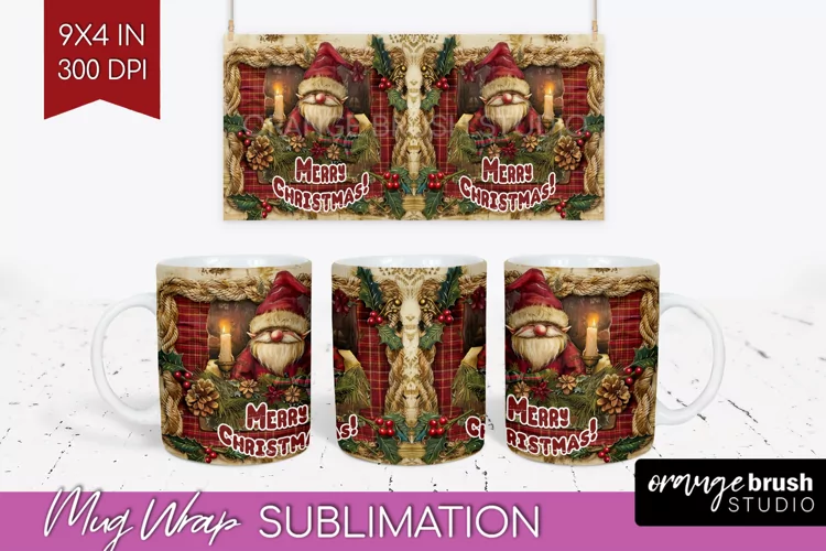 Vintage Christmas Mug Wrap - Retro Xmas 15Oz Mug Sublimation