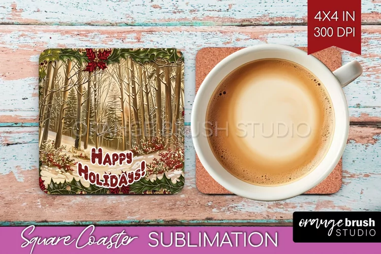 Vintage Christmas Square Coaster - Xmas Coaster Sublimation