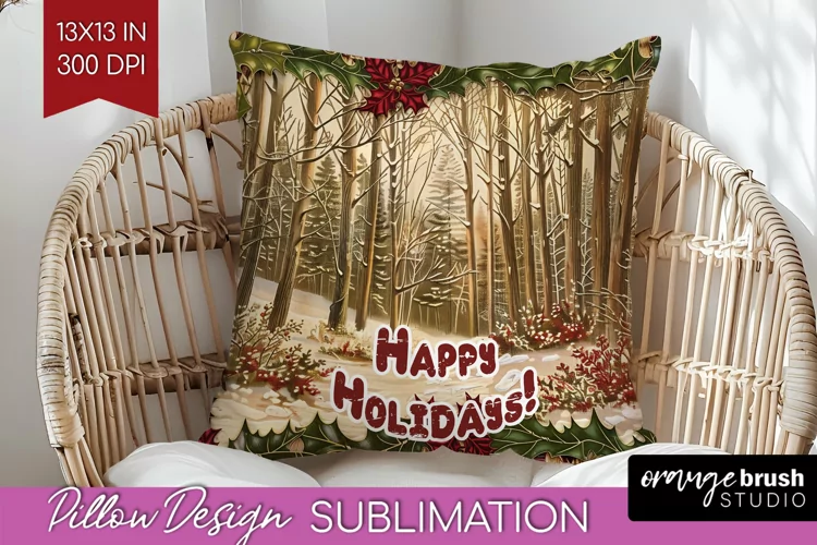 Vintage Christmas Pillow Sublimation - Xmas Pillow Cover PNG