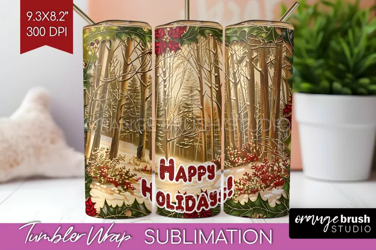 Vintage Christmas Tumbler Wrap - Xmas Tumbler Sublimation