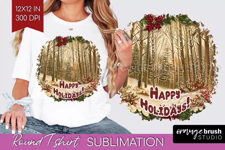 Vintage Christmas Sublimation, Xmas Round Tshirt Background