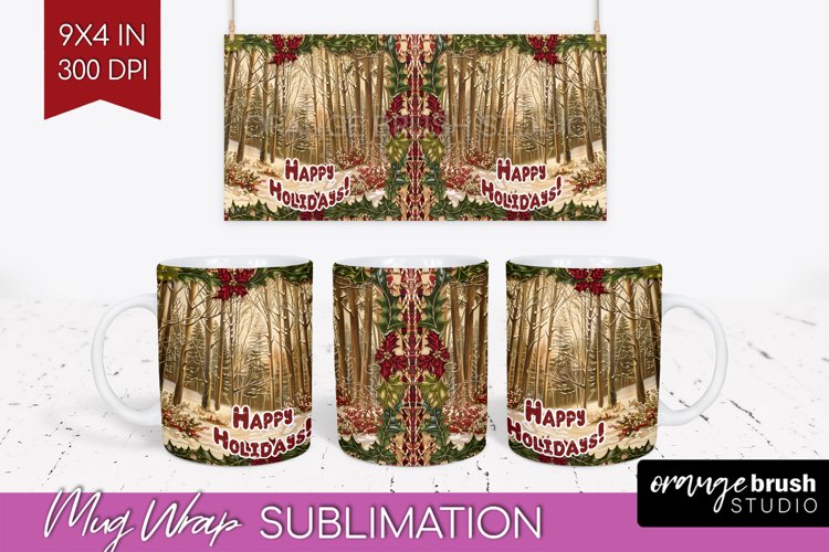 Vintage Christmas Mug Wrap - Retro Xmas 15Oz Mug Sublimation example image 1