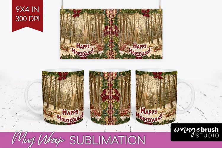 Vintage Christmas Mug Wrap - Retro Xmas 15Oz Mug Sublimation