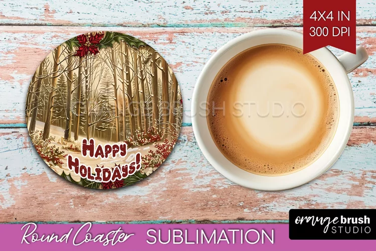 Vintage Christmas Round Coaster - Xmas Coaster Sublimation