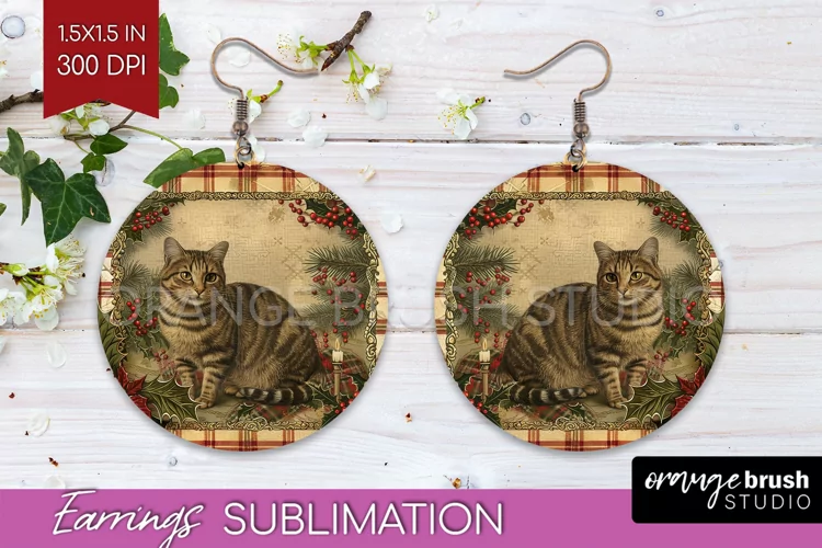 Vintage Christmas Round Earrings - Retro Xmas Sublimation