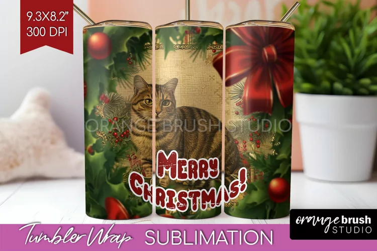 Vintage Christmas Tumbler Wrap - Xmas Tumbler Sublimation