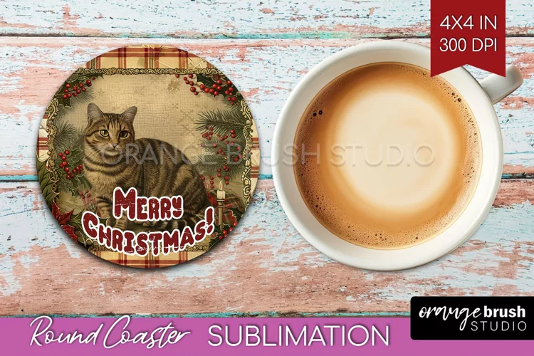 Vintage Christmas Round Coaster - Xmas Coaster Sublimation