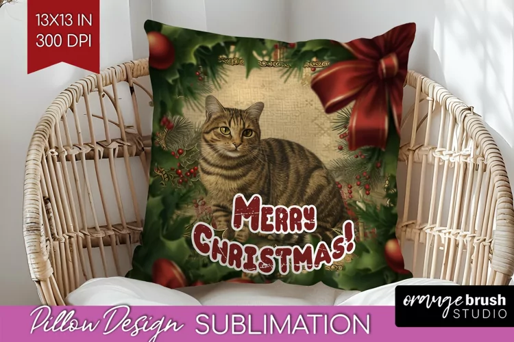 Vintage Christmas Pillow Sublimation - Xmas Pillow Cover PNG
