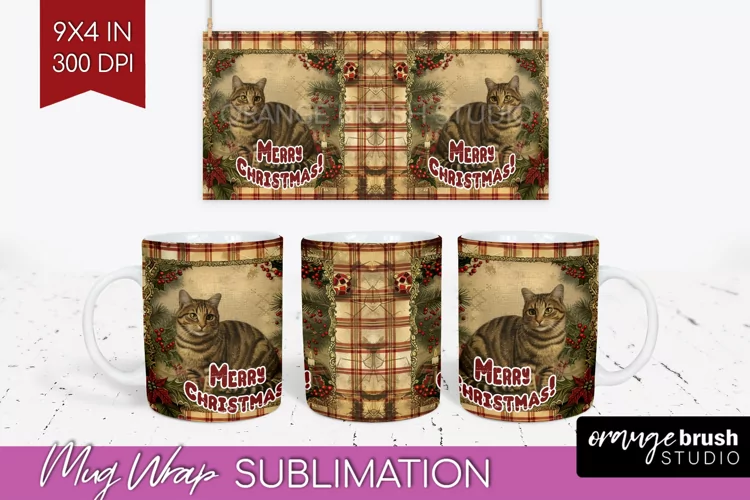 Vintage Christmas Mug Wrap - Retro Xmas 15Oz Mug Sublimation