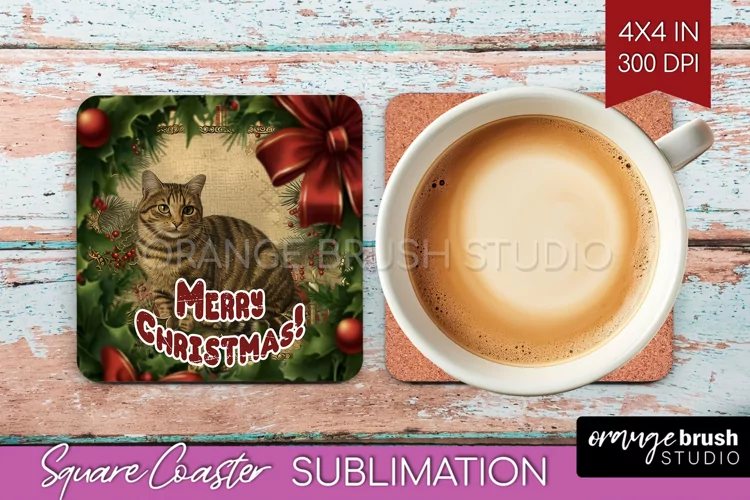 Vintage Christmas Square Coaster - Xmas Coaster Sublimation