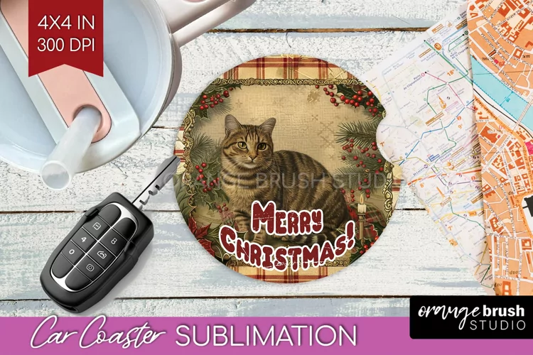 Vintage Christmas Car Coaster PNG - Xmas Coaster Sublimatoin