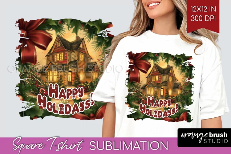 Vintage Christmas Sublimation, Xmas Square Tshirt Background