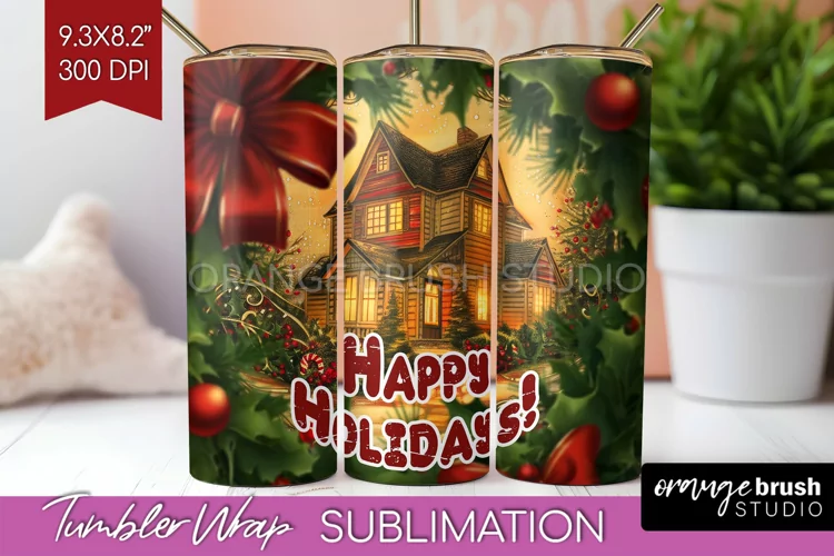Vintage Christmas Tumbler Wrap - Xmas Tumbler Sublimation