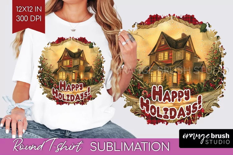 Vintage Christmas Sublimation, Xmas Round Tshirt Background