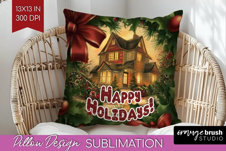 Vintage Christmas Pillow Sublimation - Xmas Pillow Cover PNG