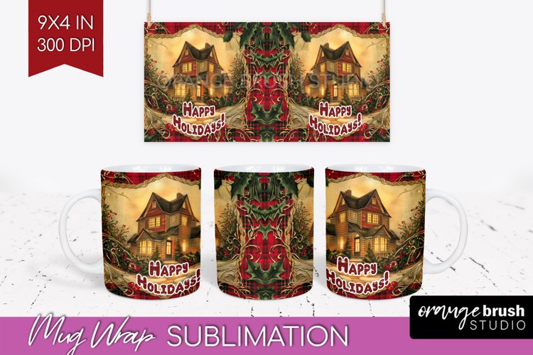 Vintage Christmas Mug Wrap - Retro Xmas 15Oz Mug Sublimation example image 1