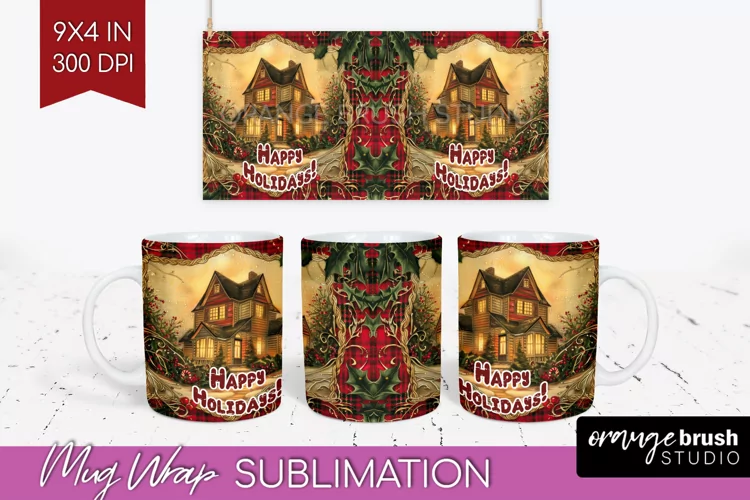 Vintage Christmas Mug Wrap - Retro Xmas 15Oz Mug Sublimation