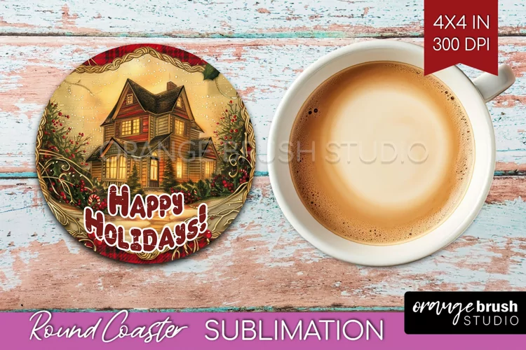 Vintage Christmas Round Coaster - Xmas Coaster Sublimation