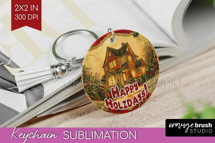 Vintage Christmas Keychain PNG - Xmas Keychain Sublimation
