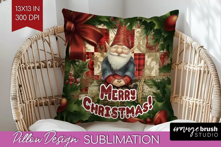 Vintage Christmas Pillow Sublimation - Xmas Pillow Cover PNG