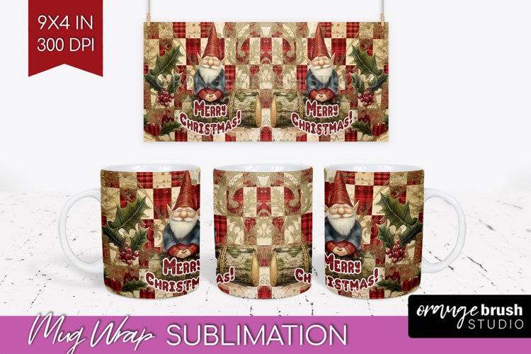 Vintage Christmas Mug Wrap - Retro Xmas 15Oz Mug Sublimation
