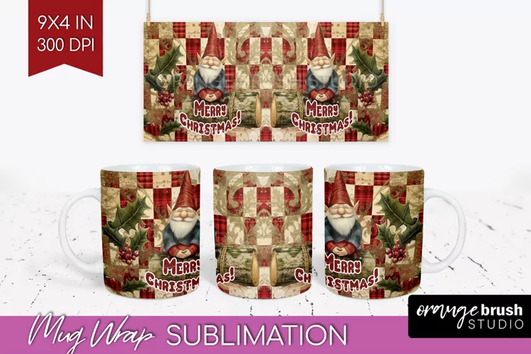 Vintage Christmas Mug Wrap - Retro Xmas 15Oz Mug Sublimation