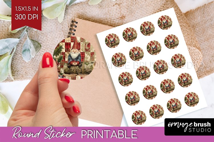 Vintage Christmas Round Sticker - Retro Printable Stickers
