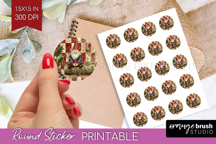 Vintage Christmas Round Sticker - Retro Printable Stickers