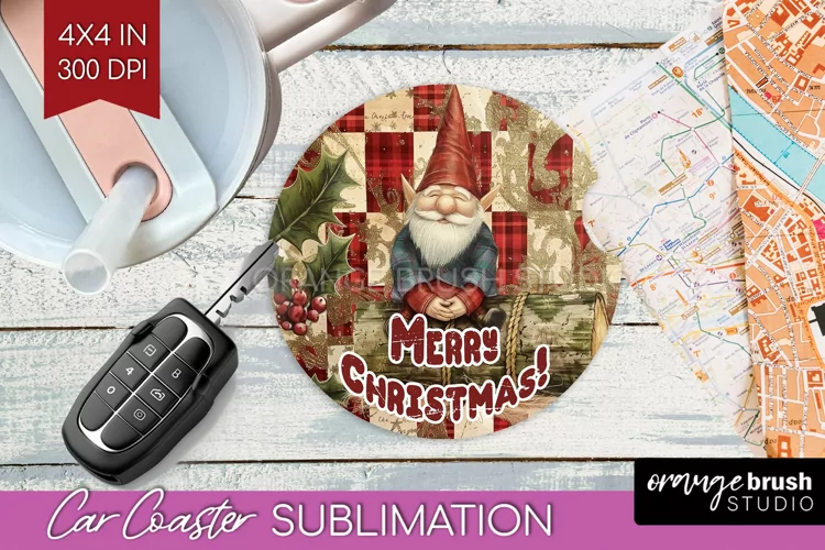 Vintage Christmas Car Coaster PNG - Xmas Coaster Sublimatoin