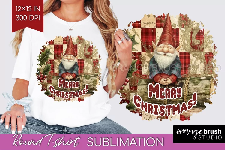 Vintage Christmas Sublimation, Xmas Round Tshirt Background