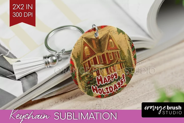 Vintage Christmas Keychain PNG - Xmas Keychain Sublimation
