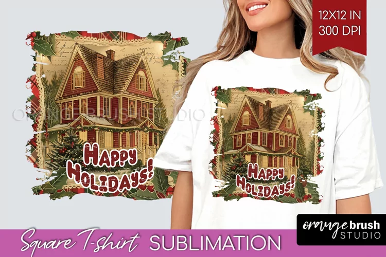 Vintage Christmas Sublimation, Xmas Square Tshirt Background