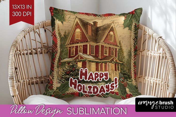 Vintage Christmas Pillow Sublimation - Xmas Pillow Cover PNG example image 1