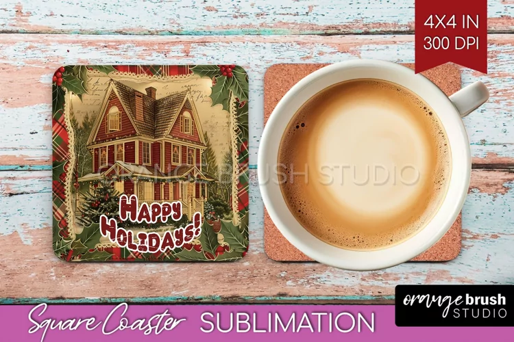 Vintage Christmas Square Coaster - Xmas Coaster Sublimation