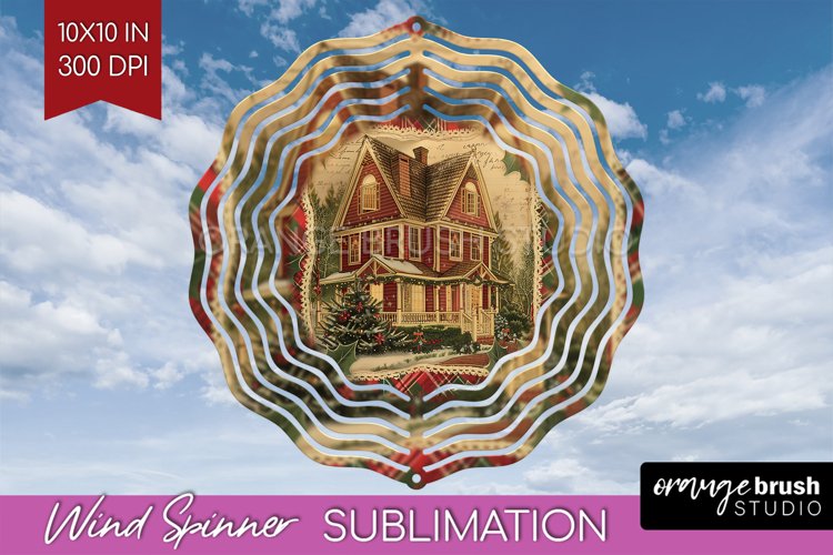 Vintage Christmas Wind Spinner PNG - Retro Xmas Sublimation example image 1