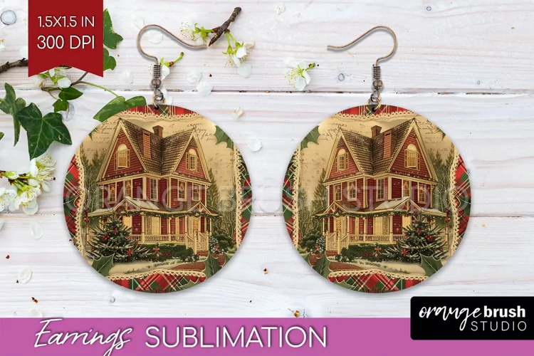 Vintage Christmas Round Earrings - Retro Xmas Sublimation