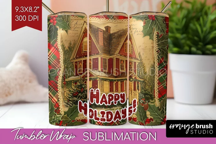 Vintage Christmas Tumbler Wrap - Xmas Tumbler Sublimation