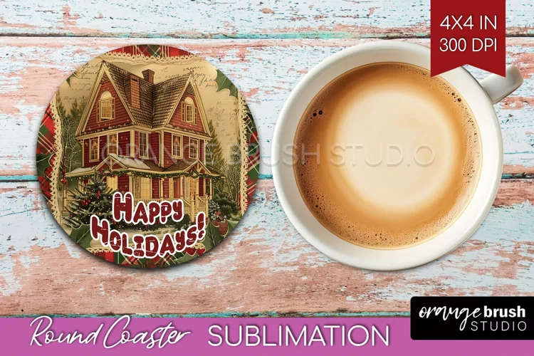 Vintage Christmas Round Coaster - Xmas Coaster Sublimation