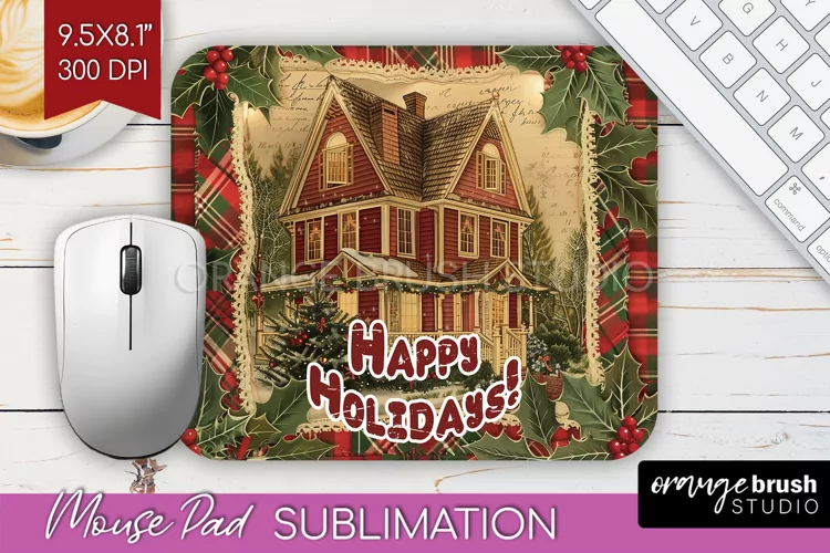 Vintage Christmas Mouse Pad Sublimation - Xmas Mousepad PNG