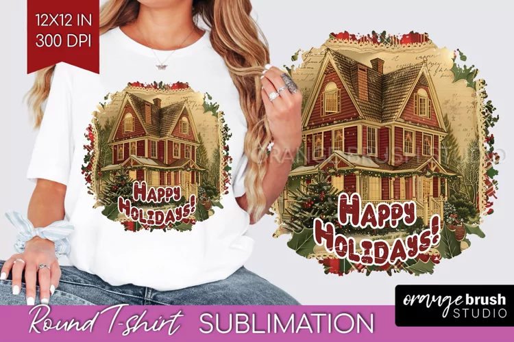 Vintage Christmas Sublimation, Xmas Round Tshirt Background