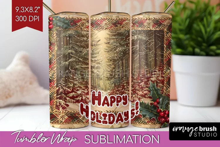 Vintage Christmas Tumbler Wrap - Xmas Tumbler Sublimation