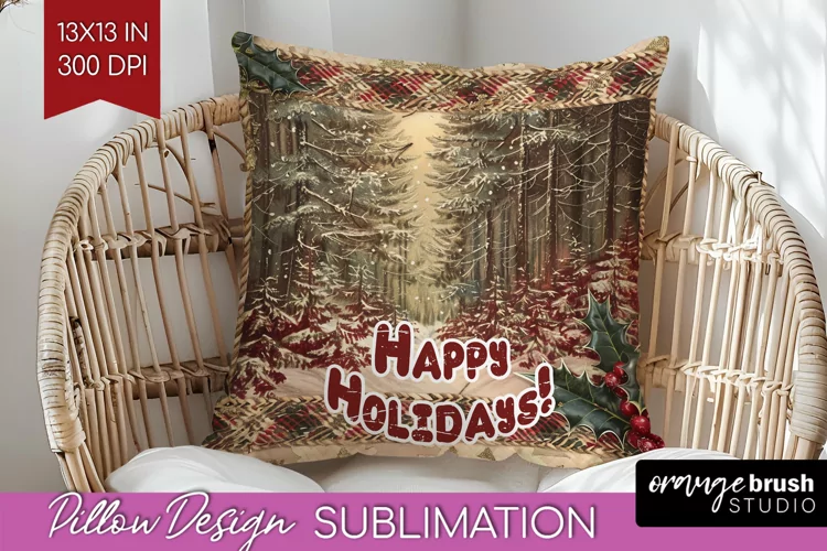 Vintage Christmas Pillow Sublimation - Xmas Pillow Cover PNG