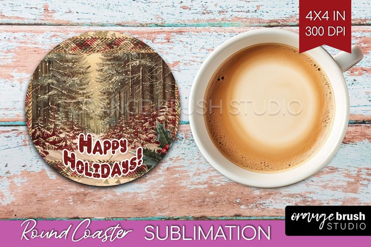 Vintage Christmas Round Coaster - Xmas Coaster Sublimation example image 1