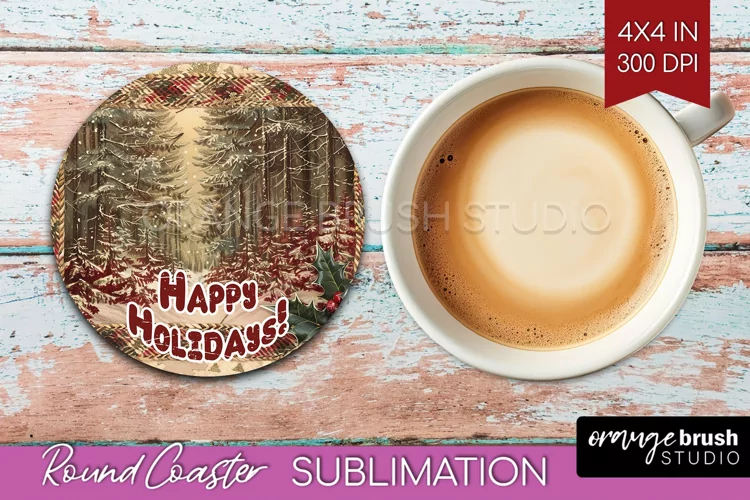 Vintage Christmas Round Coaster - Xmas Coaster Sublimation