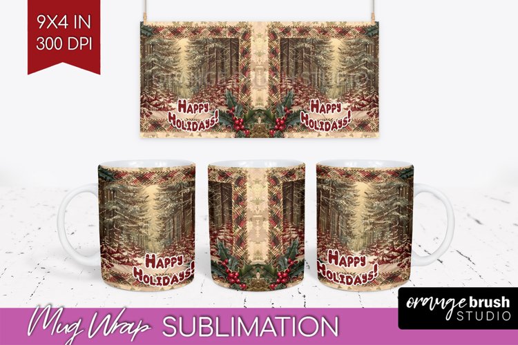 Vintage Christmas Mug Wrap - Retro Xmas 15Oz Mug Sublimation example image 1