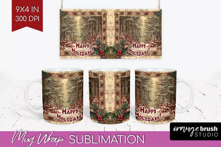 Vintage Christmas Mug Wrap - Retro Xmas 15Oz Mug Sublimation
