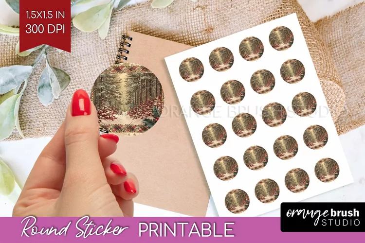 Vintage Christmas Round Sticker - Retro Printable Stickers
